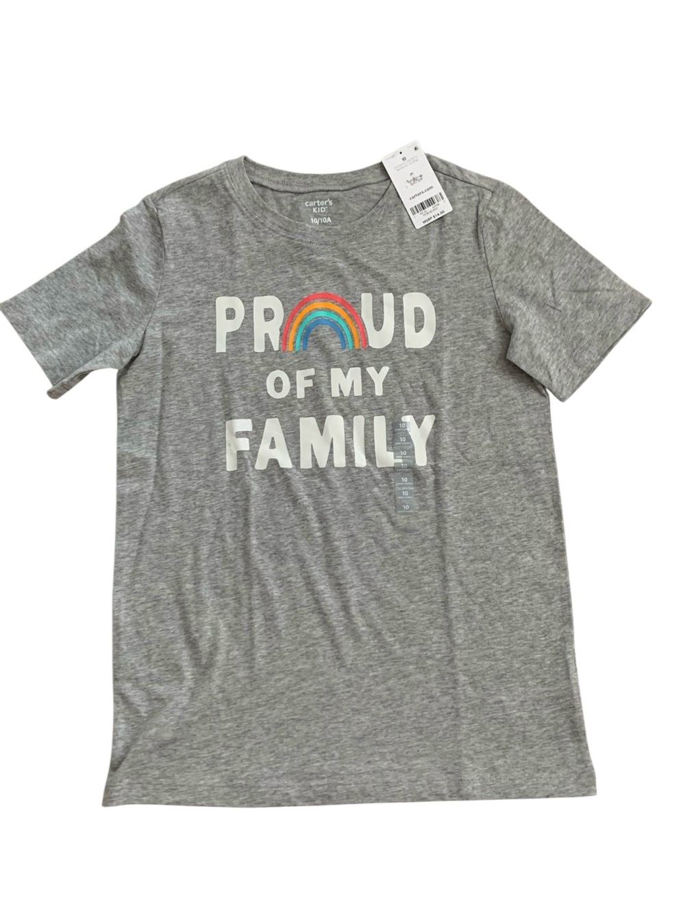 Carters Unisex Size 10 Proud of my Family Kids Grey Shirt Rainbow Design new
